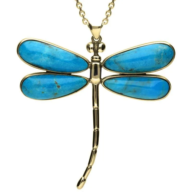 9ct Yellow Gold Turquoise Four Stone Large Dragonfly Necklace sold by Jura Watches