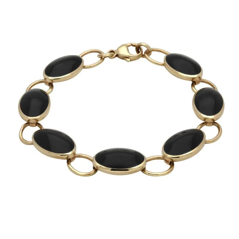 9ct Yellow Gold Whitby Jet Seven Stone Oval Bracelet sold by Jura Watches