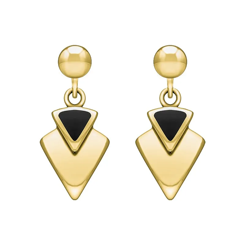 9ct Yellow Gold Whitby Jet Arrowhead Drop Earrings sold by Jura Watches