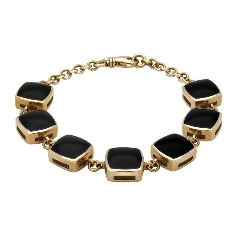 9ct Yellow Gold Whitby Jet Cushion Bracelet sold by Jura Watches
