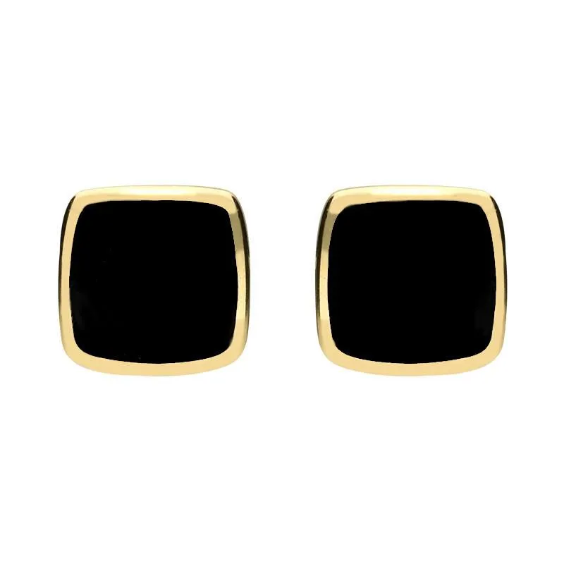 9ct Yellow Gold Whitby Jet Cushion Stud Earrings sold by Jura Watches