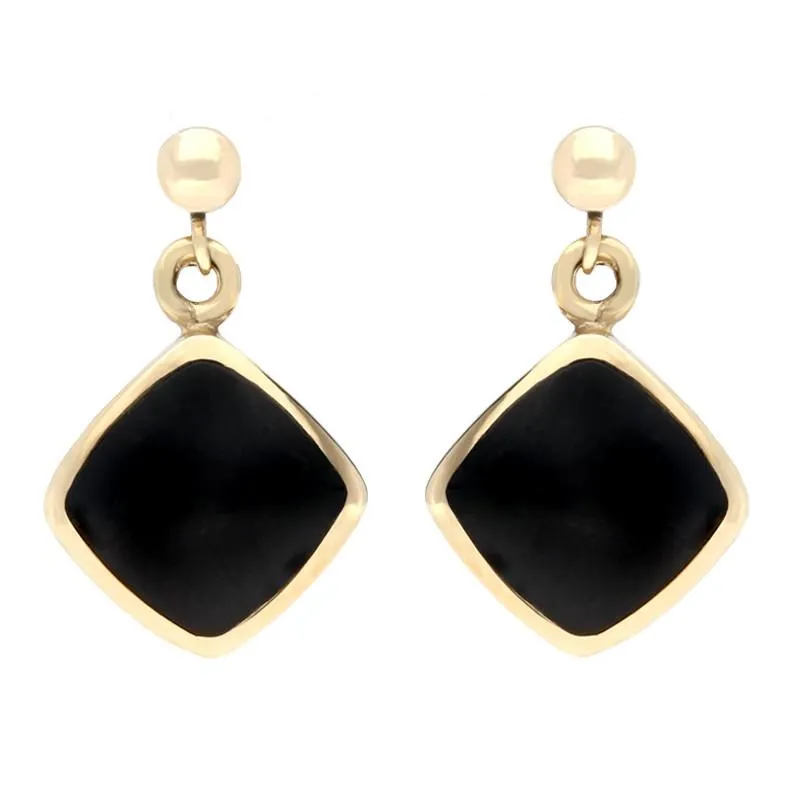 9ct Yellow Gold Whitby Jet Cushion Drop Earrings sold by Jura Watches