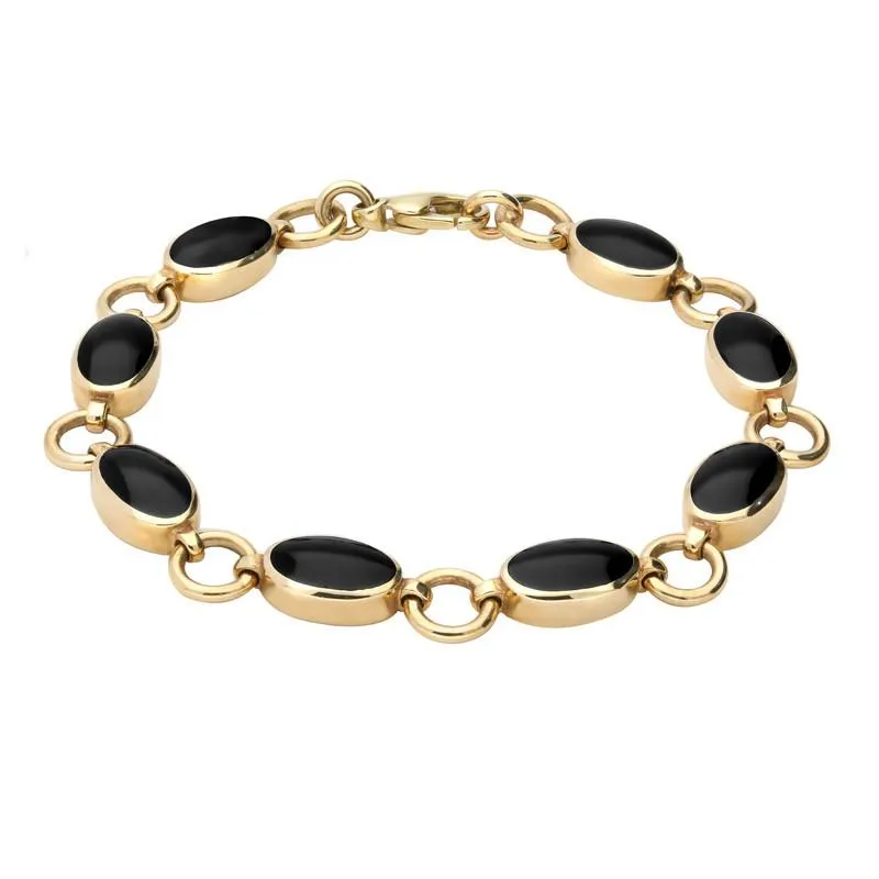 9ct Yellow Gold Whitby Jet  Eight Stone Round Ring Bracelet sold by Jura Watches