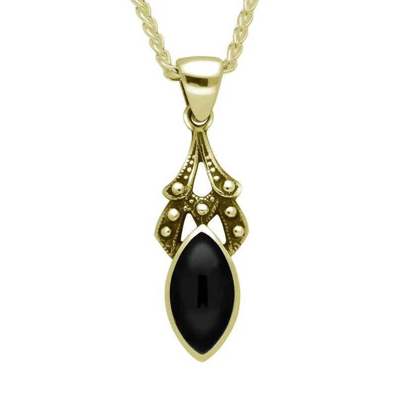 9ct Yellow Gold Whitby Jet Marquise Drop Necklace sold by Jura Watches