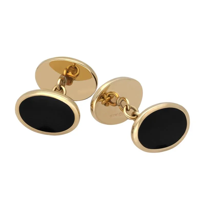 9ct Yellow Gold Whitby Jet Framed Oval Cufflinks sold by Jura Watches