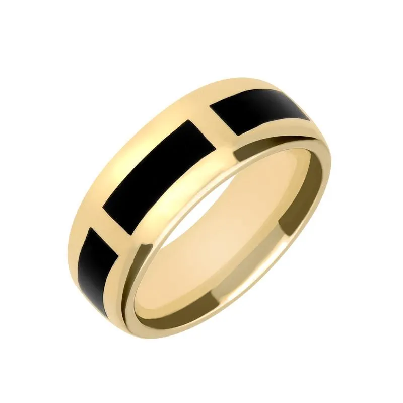 9ct Yellow Gold Whitby Jet Gap 8mm Wedding Band Ring sold by Jura Watches
