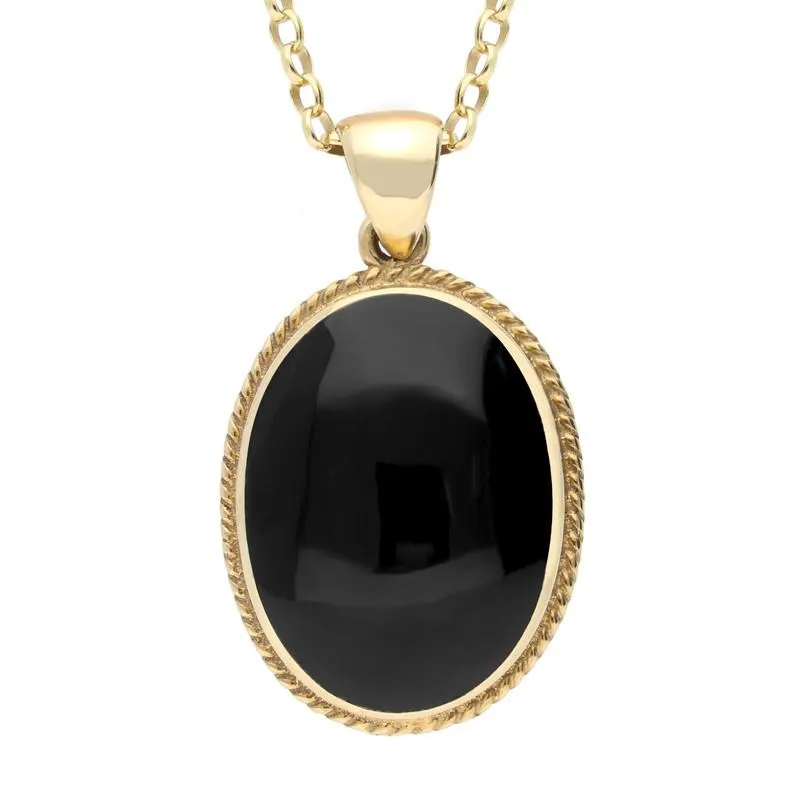 9ct Yellow Gold Whitby Jet Heritage Rope Edge Large Oval Pendant sold by Jura Watches