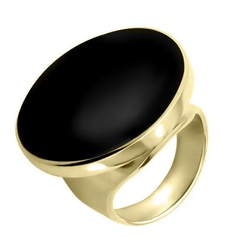 9ct Yellow Gold Whitby Jet Large Round Ring sold by Jura Watches