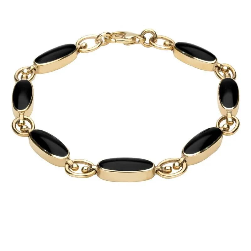 9ct Yellow Gold Whitby Jet Long Oval Bracelet sold by Jura Watches