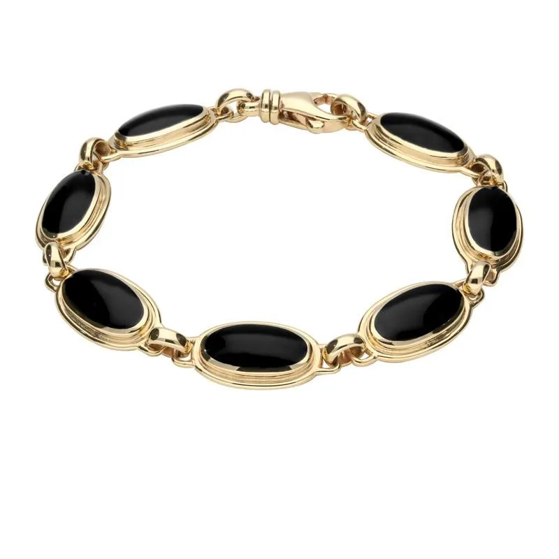 9ct Yellow Gold Whitby Jet Long Oval Ribbed Bracelet sold by Jura Watches