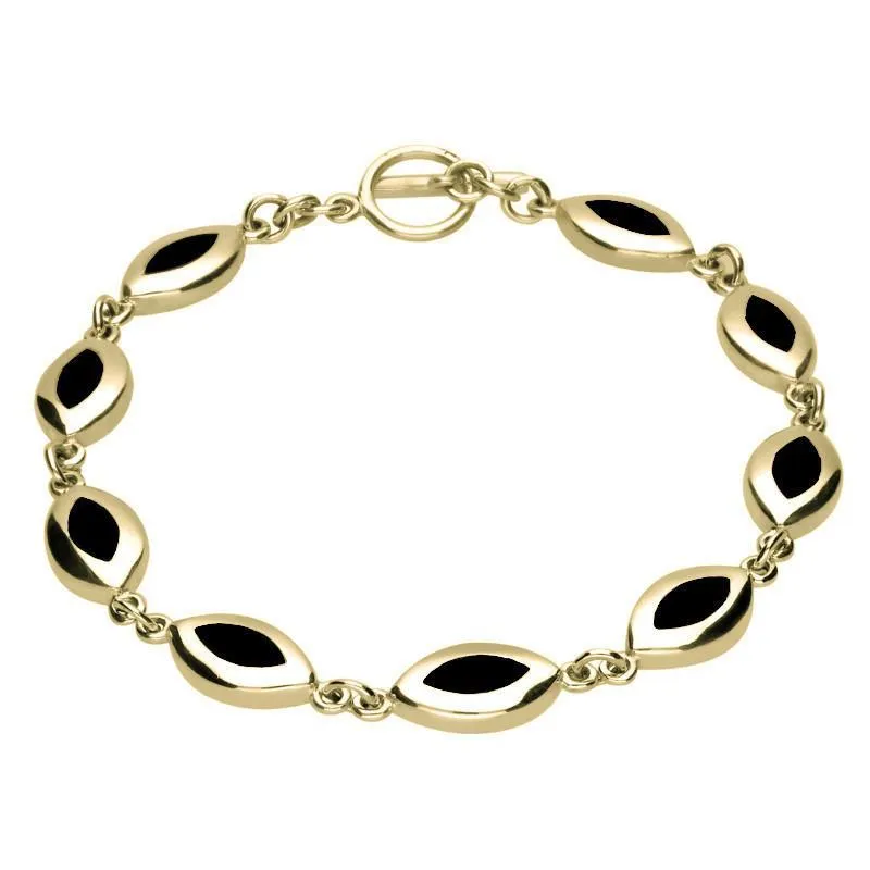 9ct Yellow Gold Whitby Jet Framed Marquise Bracelet sold by Jura Watches