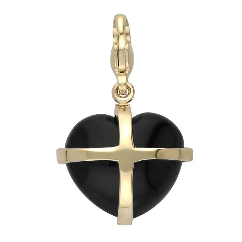 9ct Yellow Gold Whitby Jet Medium Cross Heart Charm sold by Jura Watches