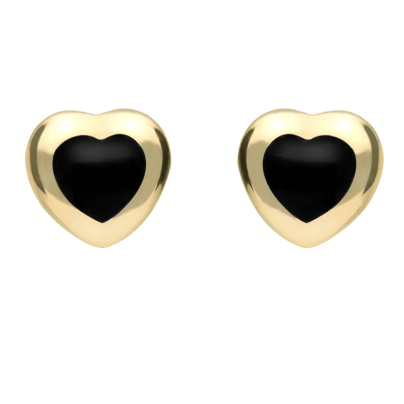 9ct Yellow Gold Whitby Jet Framed Heart Stud Earrings sold by Jura Watches