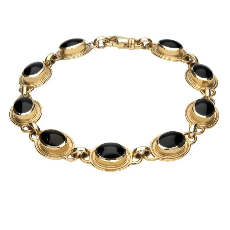 9ct Yellow Gold Whitby Jet Nine Stone Oval Bracelet sold by Jura Watches