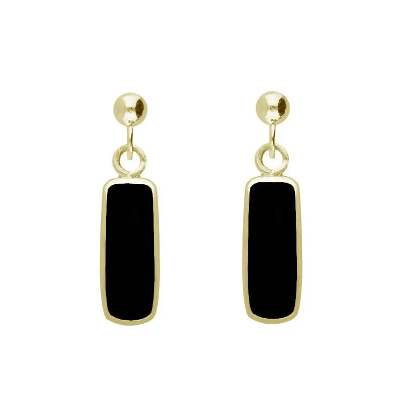 9ct Yellow Gold Whitby Jet Oblong Drop Earrings sold by Jura Watches