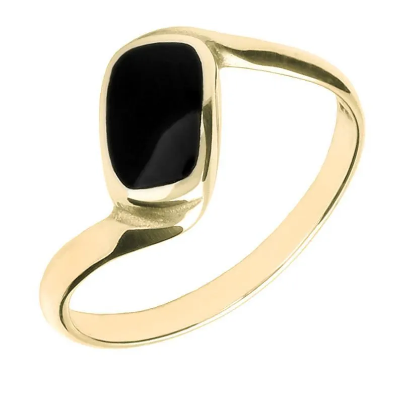 9ct Yellow Gold Whitby Jet Oblong Twist Ring sold by Jura Watches