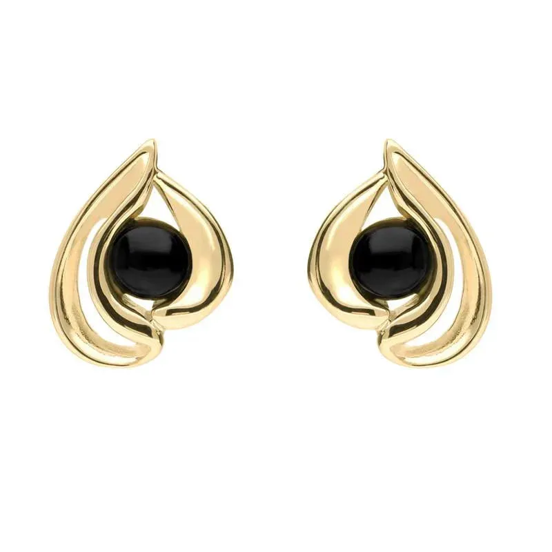9ct Yellow Gold Whitby Jet Open Teardrop Stud Earrings sold by Jura Watches
