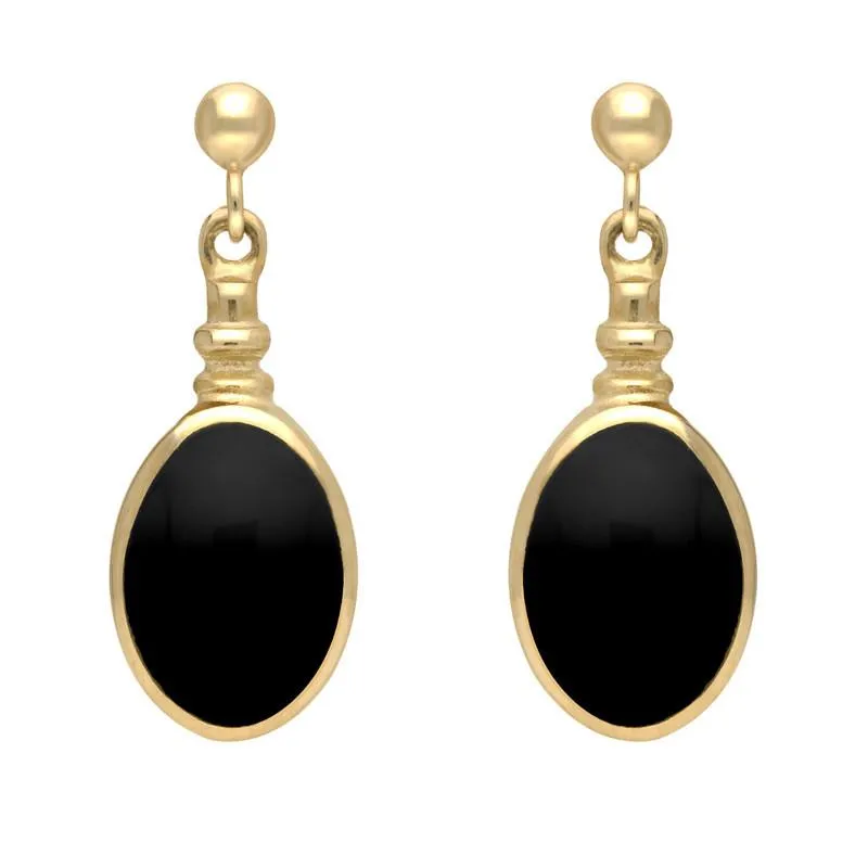 9ct Yellow Gold Whitby Jet Oval Bottletop Drop Earrings sold by Jura Watches