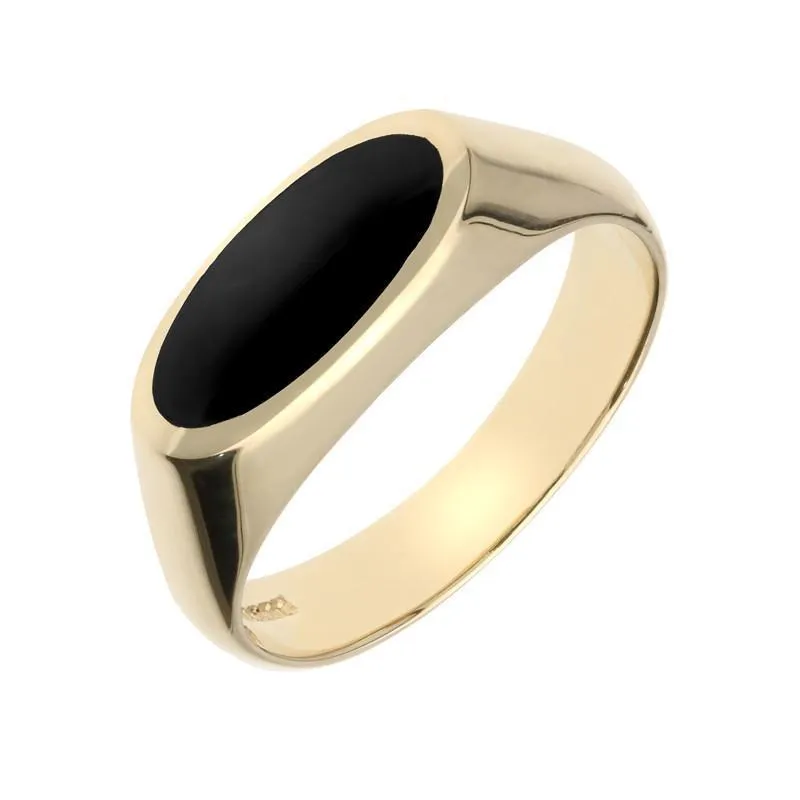 9ct Yellow Gold Whitby Jet Oval Signet Ring sold by Jura Watches