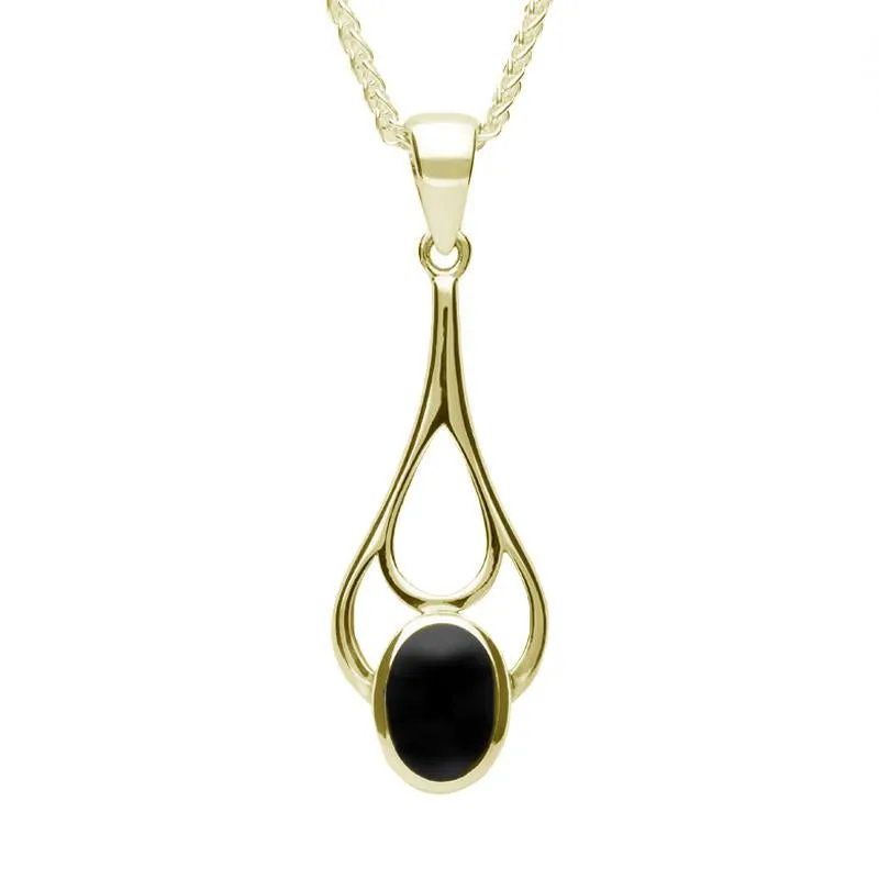 9ct Yellow Gold Whitby Jet Oval Spoon Necklace sold by Jura Watches