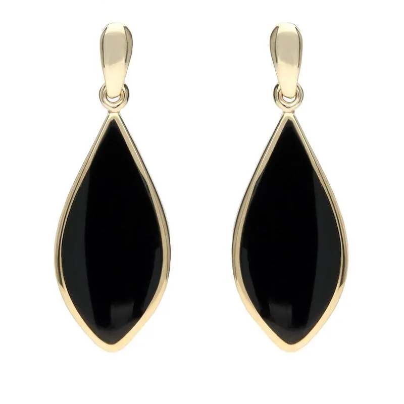 9ct Yellow Gold Whitby Jet Pointed Pear Drop Earrings sold by Jura Watches