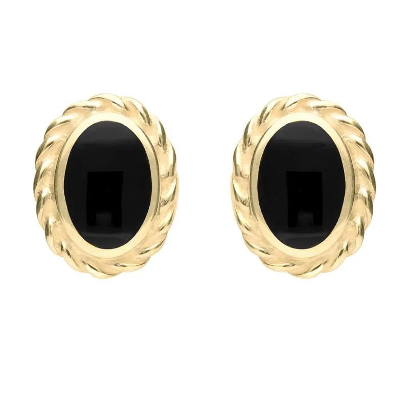 9ct Yellow Gold Whitby Jet Rope Edge Oval Stud Earrings sold by Jura Watches