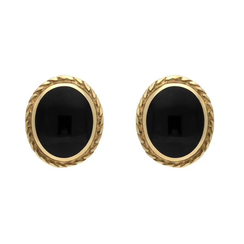 9ct Yellow Gold Whitby Jet Rope Edge Stud Earrings sold by Jura Watches