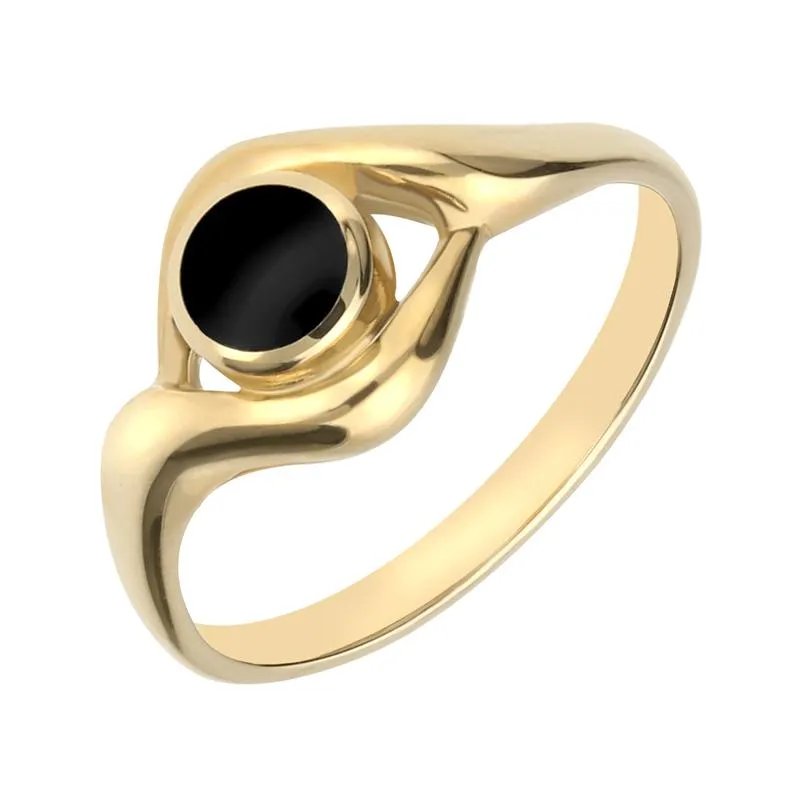 9ct Yellow Gold Whitby Jet Round Twist Ring sold by Jura Watches