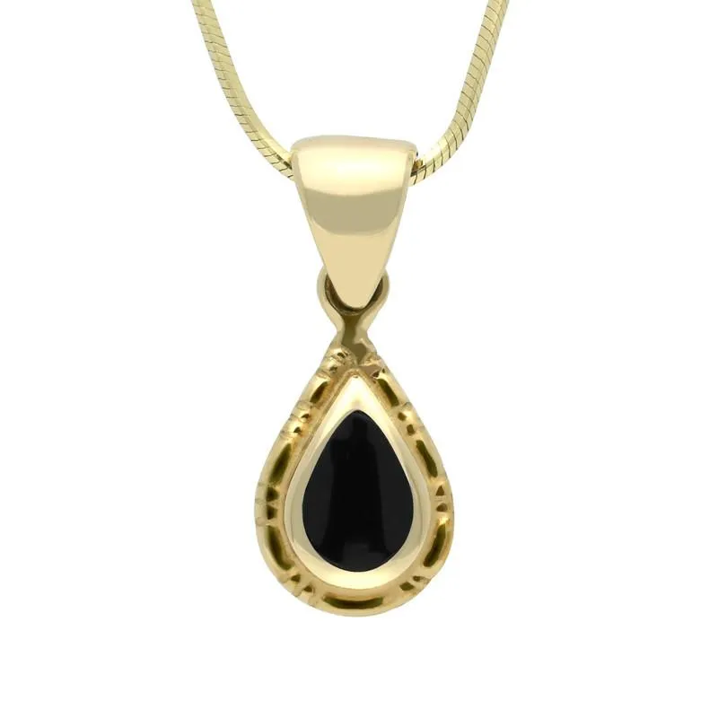 9ct Yellow Gold Whitby Jet Small Beaded Pear Necklace sold by Jura Watches