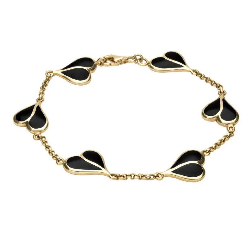 9ct Yellow Gold Whitby Jet Split Heart Bracelet sold by Jura Watches