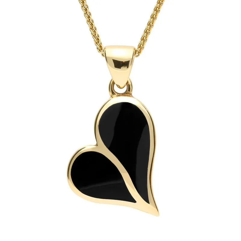9ct Yellow Gold Whitby Jet Split Heart Necklace sold by Jura Watches