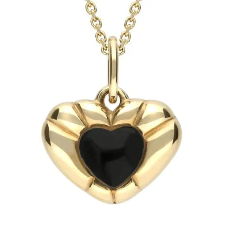 9ct Yellow Gold Whitby Jet Ridged Heart Necklace sold by Jura Watches
