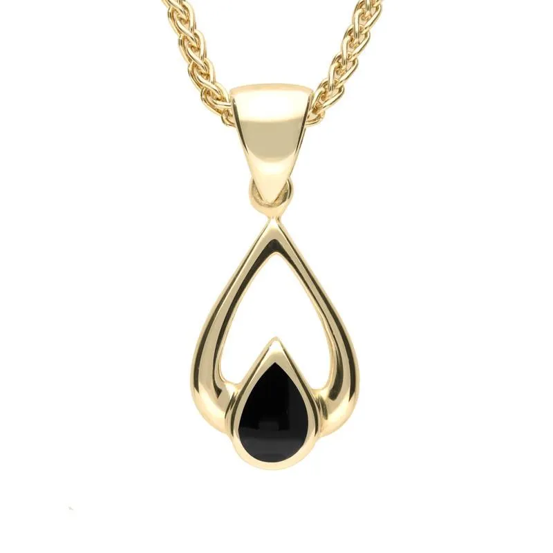 9ct Yellow Gold Whitby Jet Tear Drop Necklace sold by Jura Watches