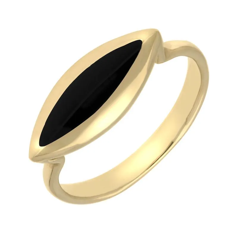 9ct Yellow Gold Whitby Jet Toscana Side Marquise Ring sold by Jura Watches