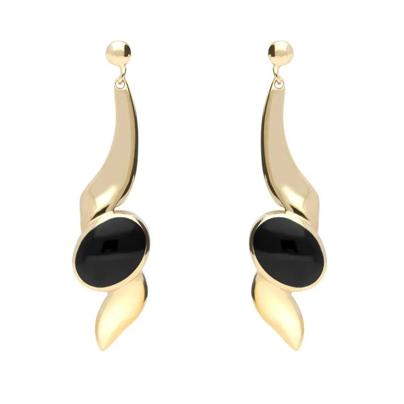 9ct Yellow Gold Whitby Jet Twist Drop Earrings sold by Jura Watches