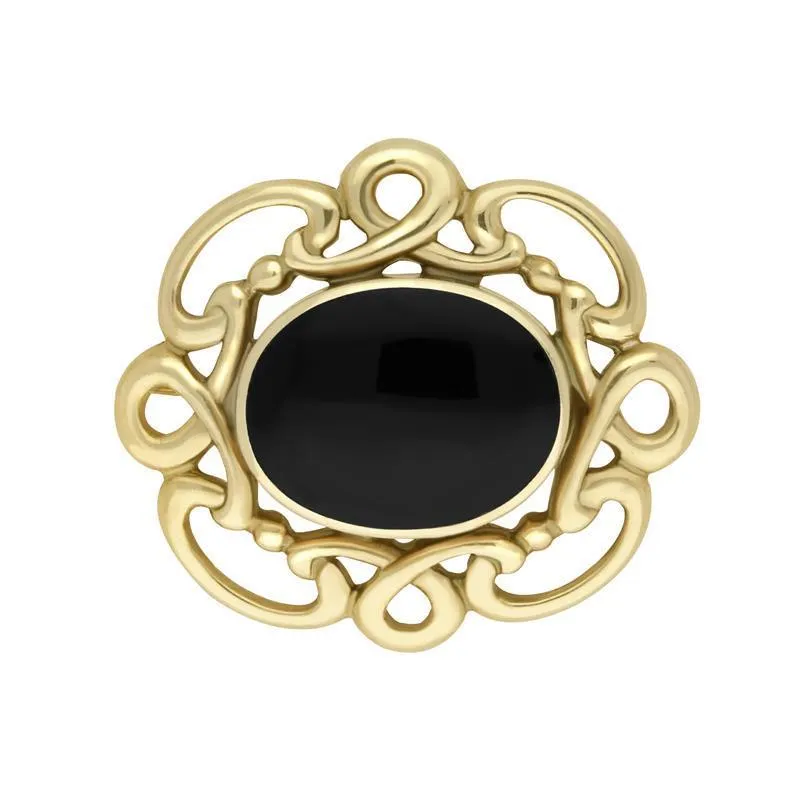 9ct Yellow Gold Whitby Jet Twisted Rope Edge Brooch sold by Jura Watches