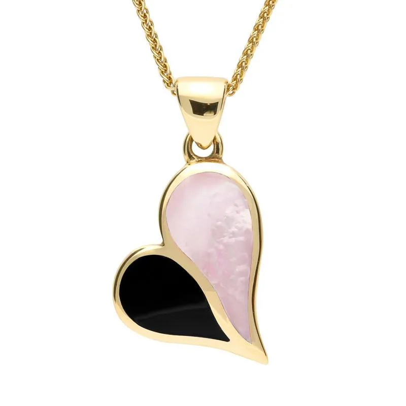 9ct Yellow Gold Whitby Jet Pink Mother of Pearl Heart Necklace sold by Jura Watches