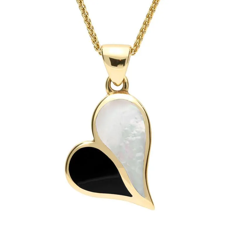 9ct Yellow Gold Whitby Jet Mother Of Pearl Split Heart Necklace sold by Jura Watches