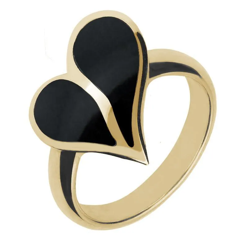 9ct Yellow Gold Whitby Jet Split Heart Ring sold by Jura Watches