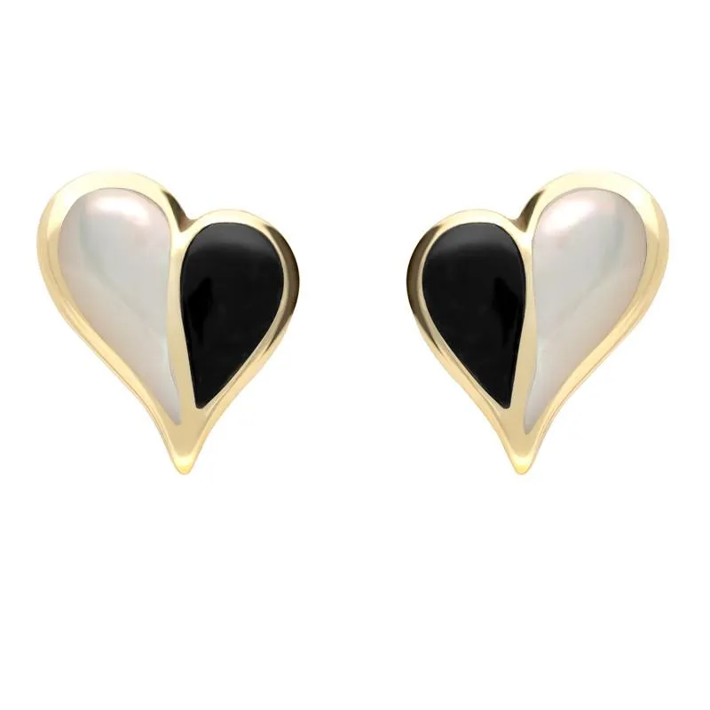 9ct Yellow Gold Whitby Jet Mother of Pearl Split Heart Stud Earrings sold by Jura Watches