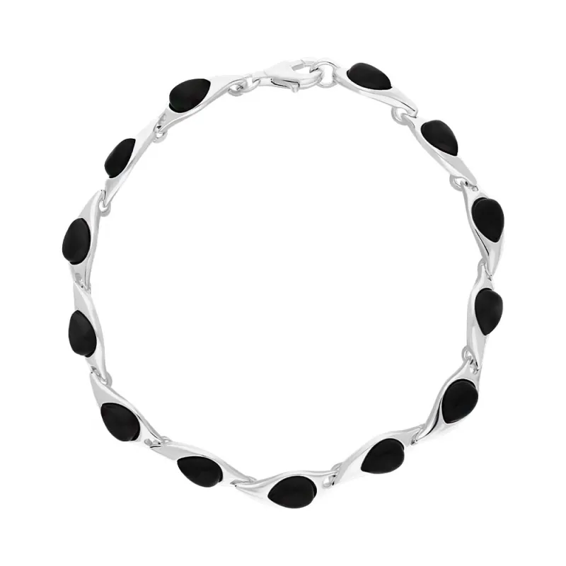 Sterling Silver Whitby Jet Abstract Thirteen Stone Bracelet sold by Jura Watches