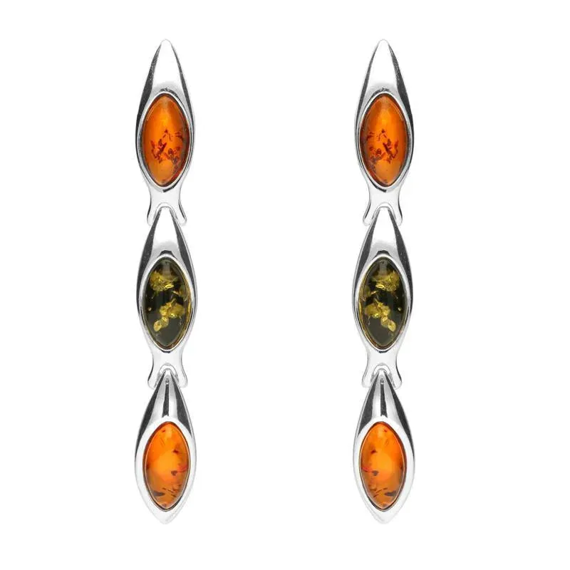 Sterling Silver Baltic Amber Three Stone Marquise Drop Earrings sold by Jura Watches