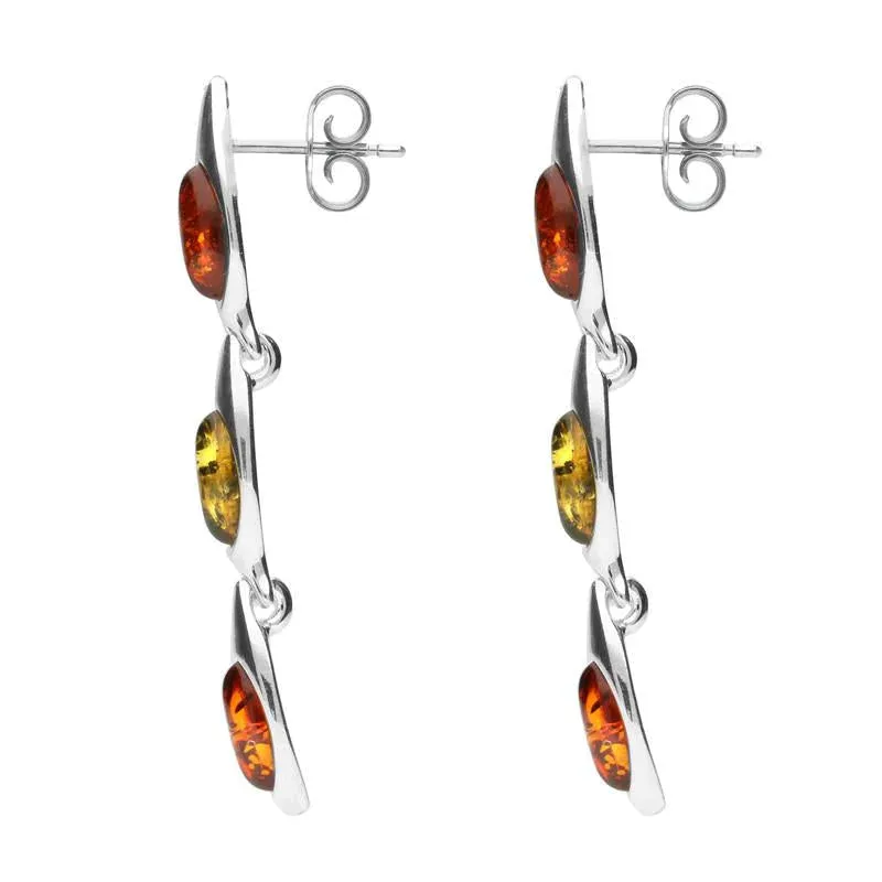 Sterling Silver Baltic Amber Three Stone Marquise Drop Earrings sold by Jura Watches product image thumbnail 2