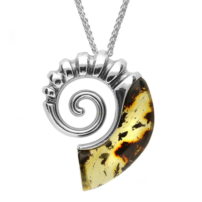 Sterling Silver Amber Large Ammonite Shell Necklace sold by Jura Watches