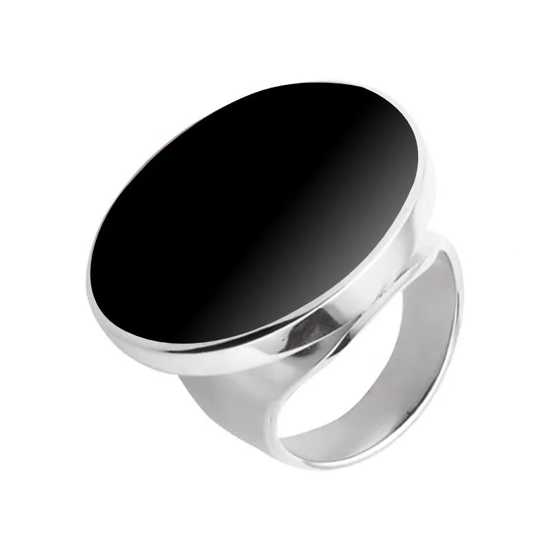 Sterling Silver Whitby Jet Medium Round Stone Ring sold by Jura Watches