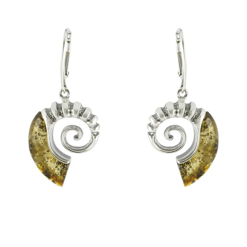 Sterling Silver Baltic Amber Shell Drop Earrings sold by Jura Watches