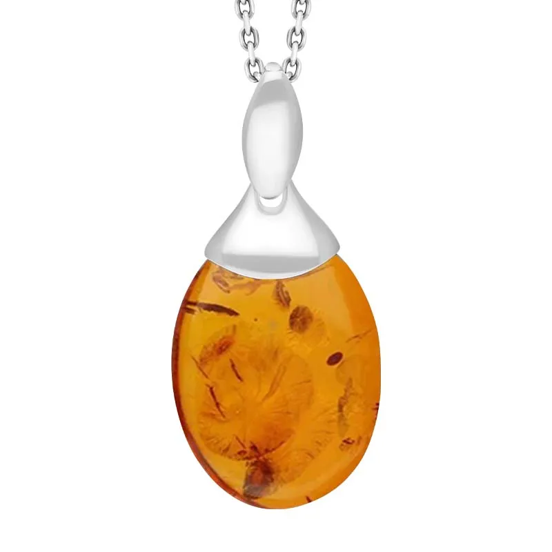 Sterling Silver Amber Oval Shaped Necklace sold by Jura Watches
