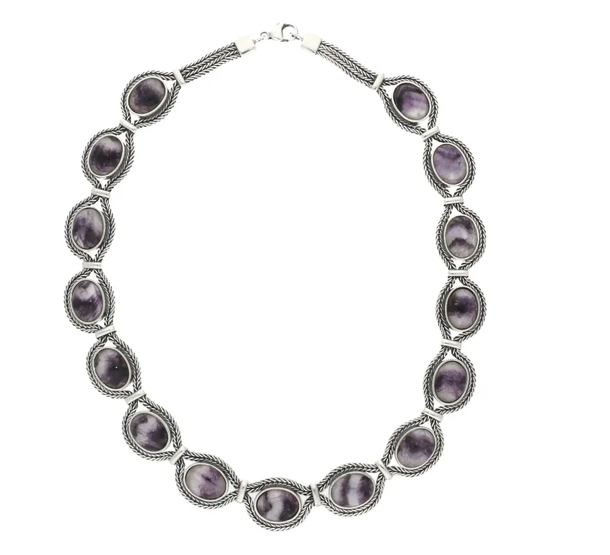 Sterling Silver Blue John Foxtail Oval Fifteen Stone Necklace D sold by Jura Watches