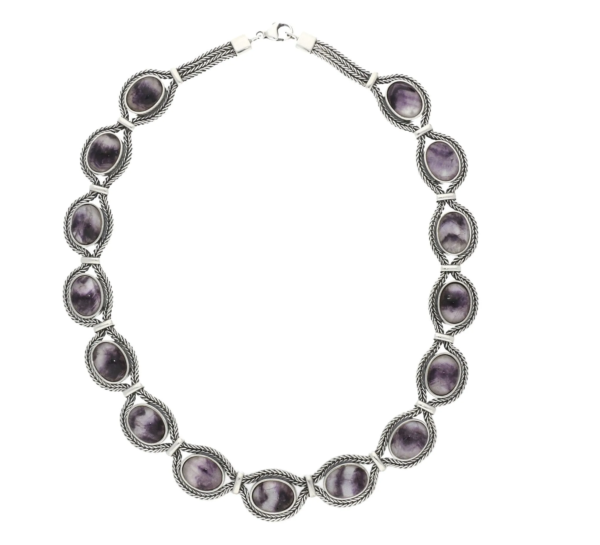 Sterling Silver Blue John Foxtail Oval Fifteen Stone Necklace D sold by Jura Watches