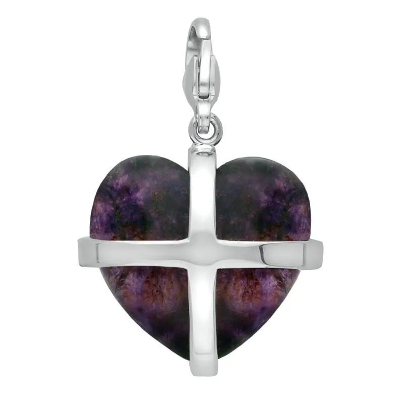 Sterling Silver Blue John Large Cross Heart Charm sold by Jura Watches